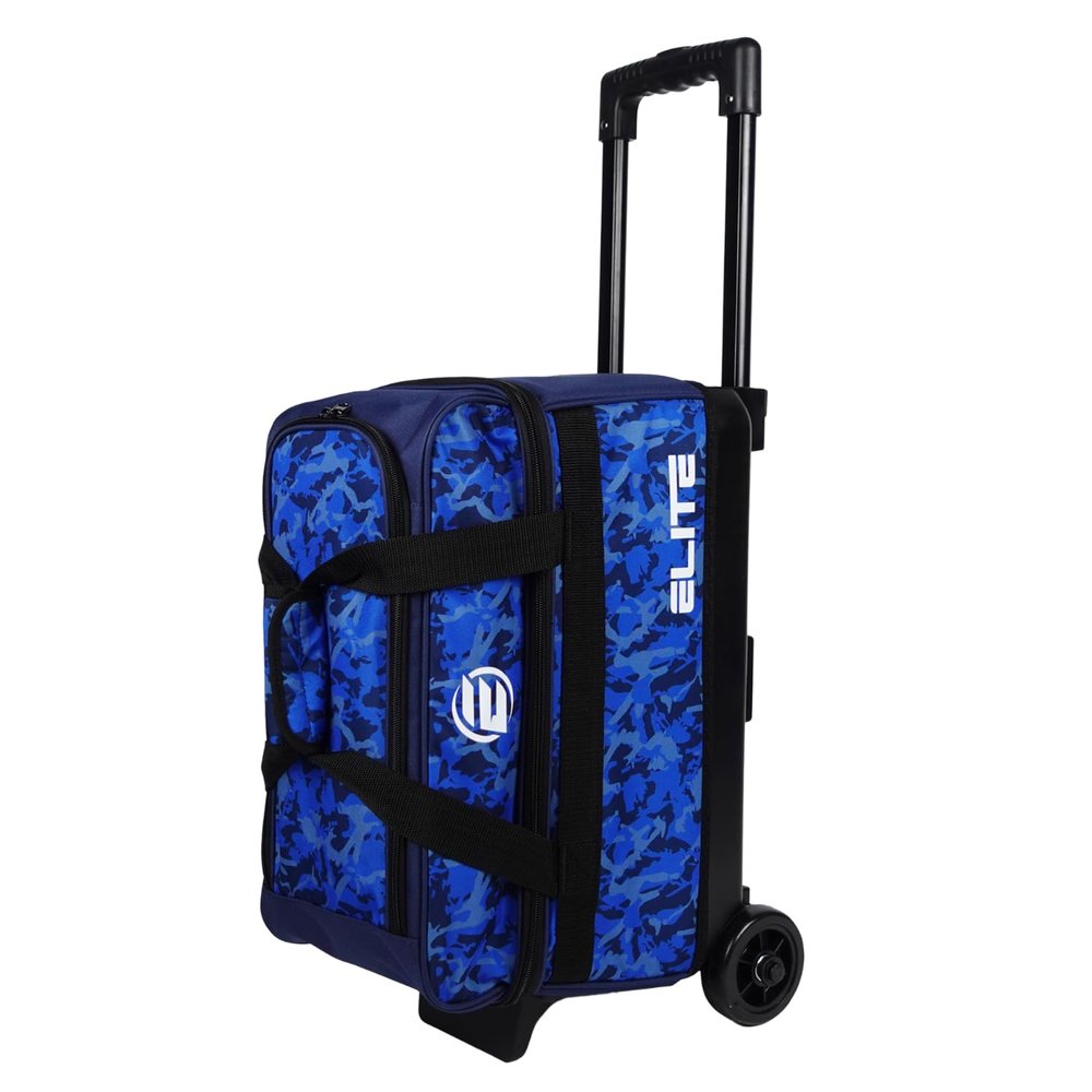 ELITE Basic Double Roller Bowling Ball Bag With Rolling Wheels | Stylish Graffiti-Style Design | Durable Bowling Bags With Ample Storage | Double Bowling Ball Bag (Navy Camo)