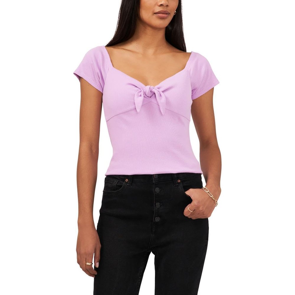 1.STATE Womens Cotton Knot-Font T-Shirt Purple L