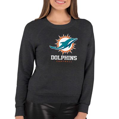 Team Fan Apparel Women's NFL Ultimate Fan Logo Slouchy Crewneck -Tagless Fleece Lightweight Pullover - Officially Licensed (Miami Dolphins - Charcoal, X-Large)
