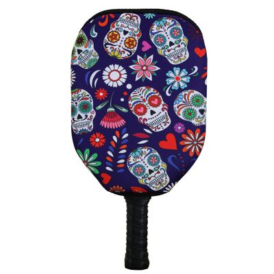 BeeJos Mexican Sugar Skulls: Premium Slip-On Pickleball Paddle Cover-Fits Standard Size Paddles-Zipperless (Paddle not Included) 2 Color Variations Handmade in USA (Purple)