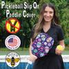 BeeJos Mexican Sugar Skulls: Premium Slip-On Pickleball Paddle Cover-Fits Standard Size Paddles-Zipperless (Paddle not Included) 2 Color Variations Handmade in USA (Purple) view 2