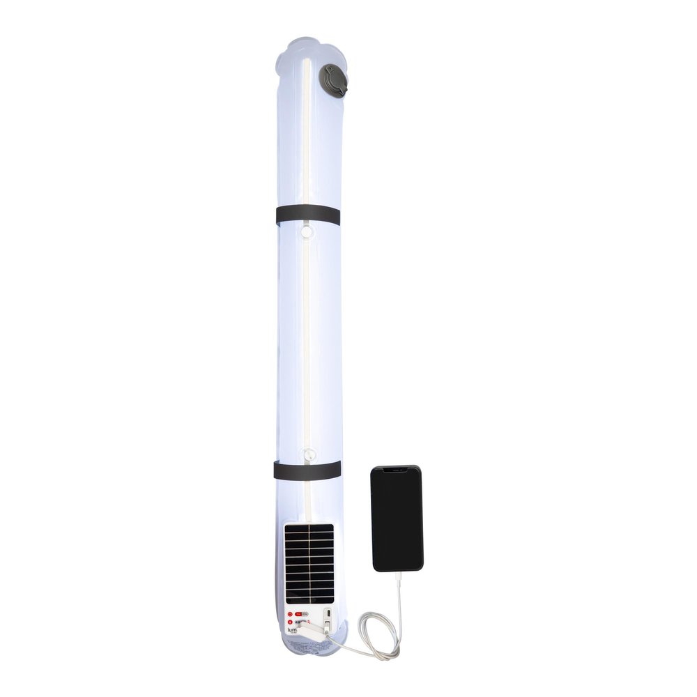 LuminAID Solar Beam with Phone Charger - Shatterproof & Waterproof Inflatable Tube Lantern with 300 Lumens of Bright LED - Perfect for Camping, Backpacking, Hiking, Emergency