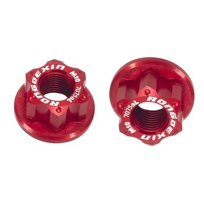 VURETO 2 x M10 Bicycle Wheel Hub Axle Nut, 7075 Aluminum Track Nut with Non-Slip Pattern, Bicycle Wheel Nut Replacement Hub for Front and Rear Bike Wheel (Color : Red)