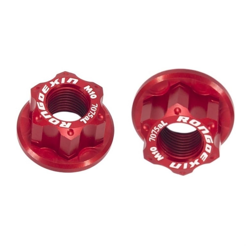 VURETO 2 x M10 Bicycle Wheel Hub Axle Nut, 7075 Aluminum Track Nut with Non-Slip Pattern, Bicycle Wheel Nut Replacement Hub for Front and Rear Bike Wheel (Color : Red)