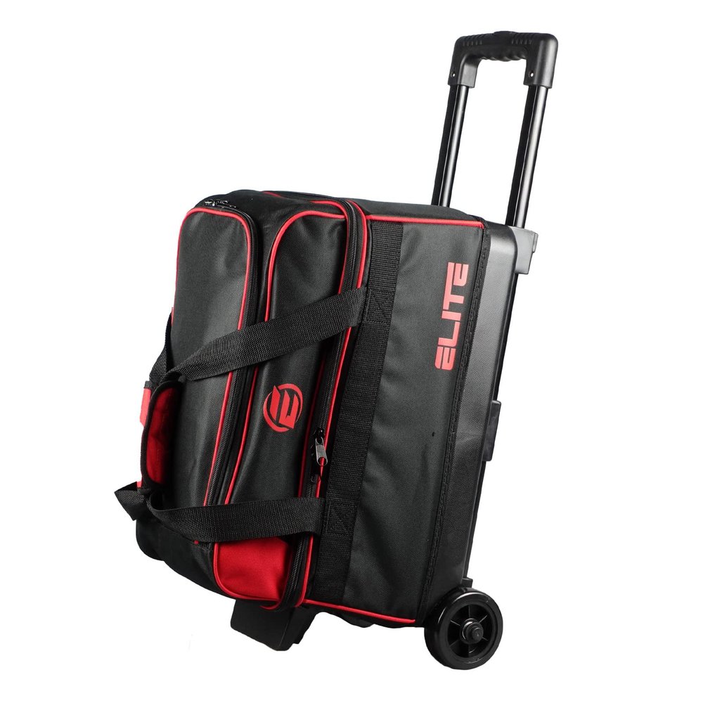 ELITE Basic Double Roller Bowling Ball Bag With Rolling Wheels | Stylish Graffiti-Style Design | Durable Bowling Bags With Ample Storage | Double Bowling Ball Bag (Red)