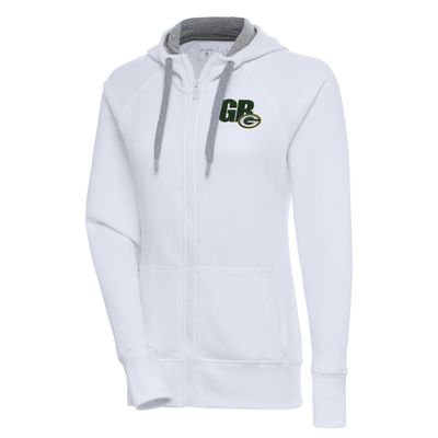 Antigua Women's White Green Bay Packers Victory Full-Zip Hoodie
