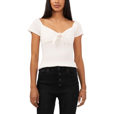 1.STATE Womens Cotton Knot-Font T-Shirt Ivory S