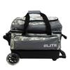 ELITE Deluxe 2 Ball Bowling Bag with 5" smooth wheels, Large Accessory pocket - Separate Compartment holds 1 pair of shoes up to US size 15 men - 36" extendable handle double roller (Grey Camo) view 4