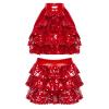 Xnihocha Kids Girls Jazz Latin Dance Outfits 2 Piece Sequin Crop Top with Skirt Christmas Performance Costume Dancewear Red 9-10 Years view 1