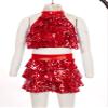 Xnihocha Kids Girls Jazz Latin Dance Outfits 2 Piece Sequin Crop Top with Skirt Christmas Performance Costume Dancewear Red 9-10 Years view 3