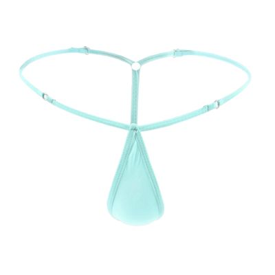 BreakEgg Men's Adjustable G-String Thong Underwear, Sexy Ice Silk Transparent T-Back Panties (Light Blue,One Size)