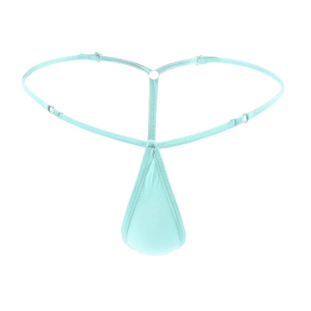 BreakEgg Men's Adjustable G-String Thong Underwear, Sexy Ice Silk Transparent T-Back Panties (Light Blue,One Size)