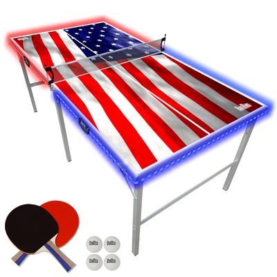 PartyLife USA 6 ft x 3 ft Ping Pong Table Tennis Table w/LED Lights & Game Kit | Mid-Size Portable Folding Indoor Outdoor Ping Pong Table Tennis Table | Kids & Adults | Game Room | Not Full Size