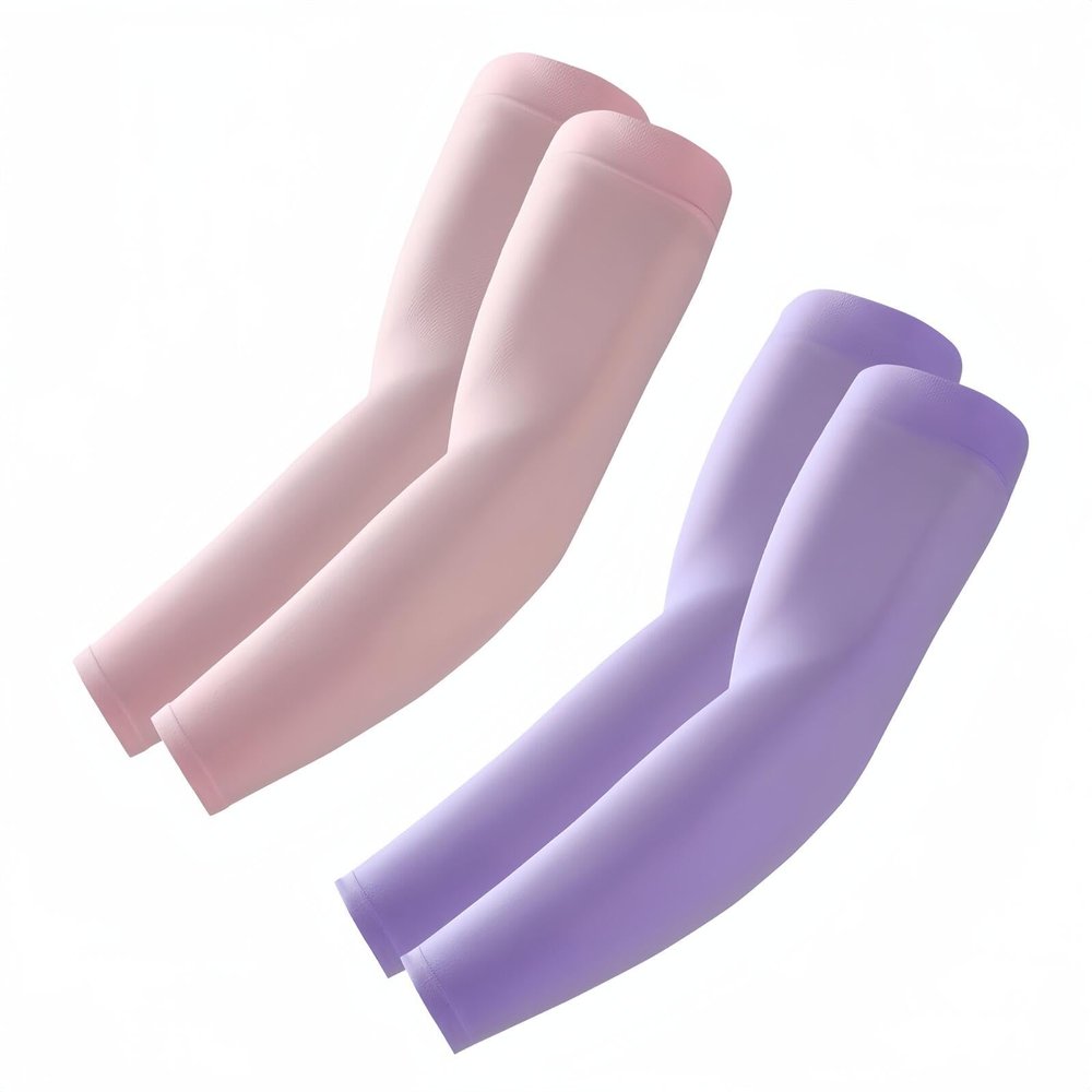 ROXUN 2 Pairs Arm Sleeves, Cooling UV Sun Protection Sports Compression for Men/Women Purple+Pink