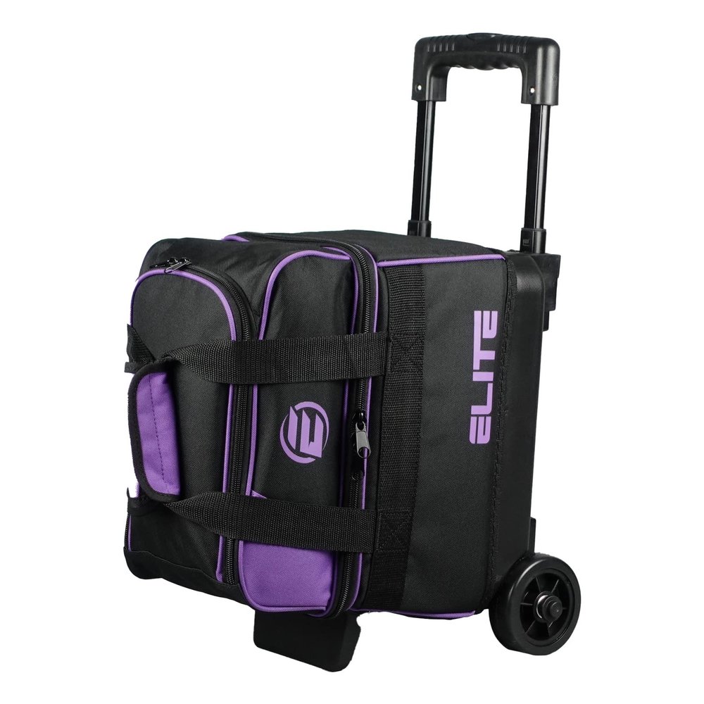 ELITE Basic Single 1 Ball Roller Bowling Bag with Rolling Wheels Holds Bowling Shoes up to US Size 10.5 Mens (Purple)