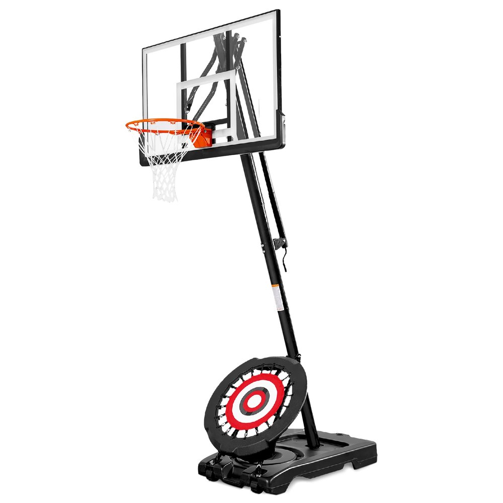 IE Sports Portable Basketball Hoop w/ 50" Backboard & Rebounder, 7.5-10 Ft Adjustable Height - Outdoor Basketball Equipment for Backyard, Driveway, and Garage