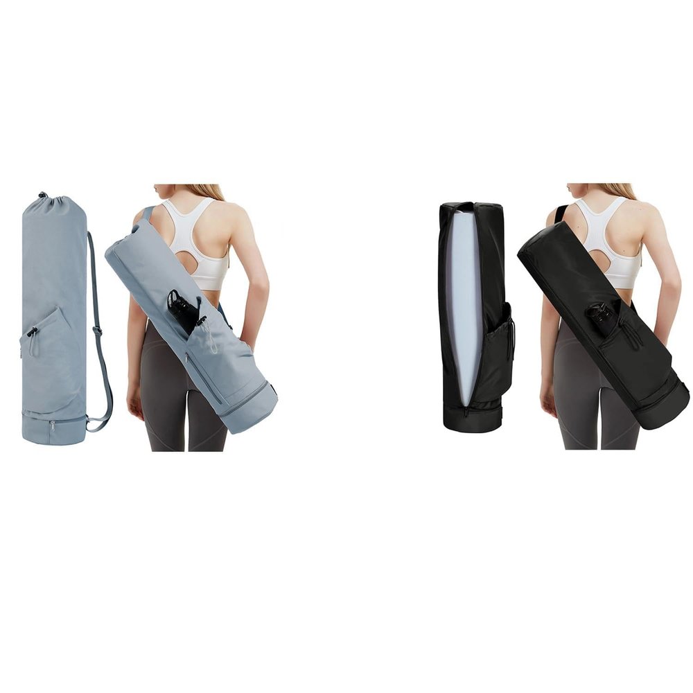 sportsnew Yoga Mat Bag Drawstring Pocket-Full Zip Cargo Yoga Mat Carrier Bag with Water Bottle Pocket and Bottom Wet Pocket Exercise Yoga Mat Carrier Multi-Functional Storage Bag, Blue & Black