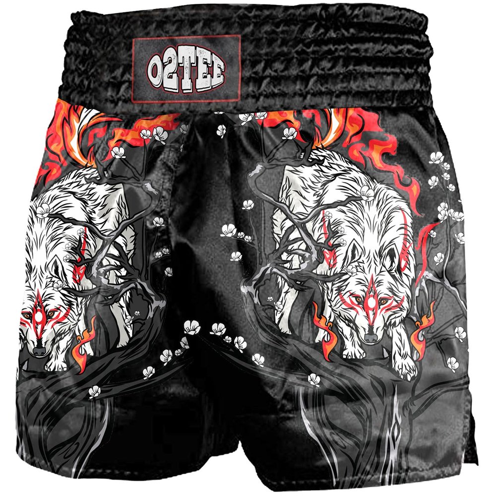 O2TEE White Wolf Muay Thai Boxing Shorts for Casual Running Party Night,XL