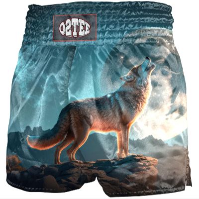 O2TEE Men MMA Blaze Shorts for Kick Martial Arts Cross-Training, Wolf Moon M