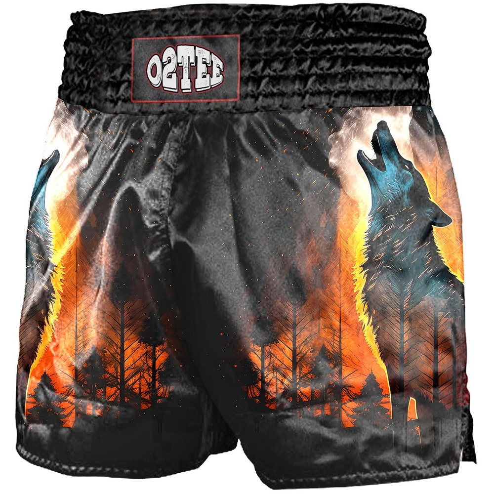 O2TEE Wolf Fire Muay Thai Boxing Shorts for Casual Running Party Night,XL