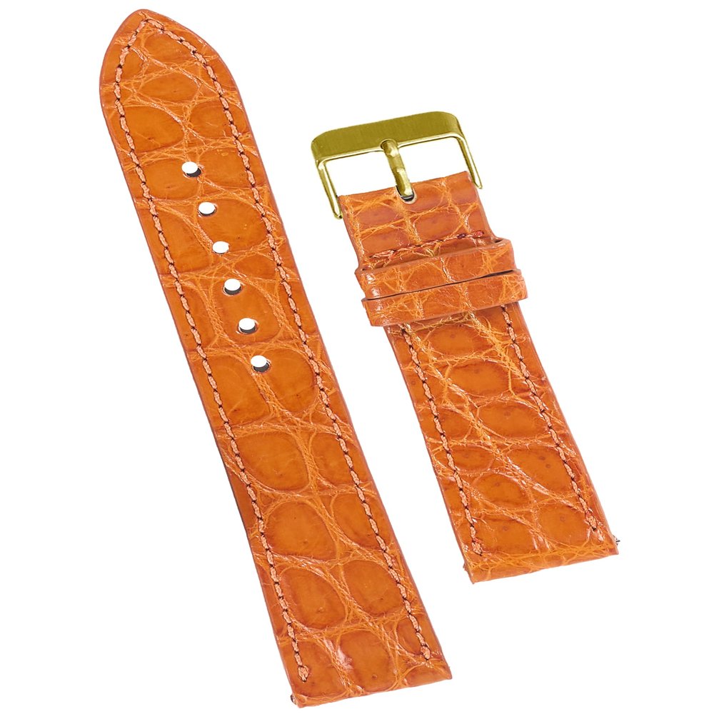 21mm Flat Orange AIIigator Watch Band Quick Release Handmade Leather Watch Strap Slim Croc Replacement Wristband Men Stainless Steel Buckle Christmas Father's Day Gift for Dad Son Husband DH-29G-21MM