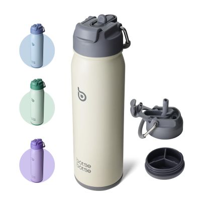 BOTTLE BOTTLE 24 oz sports water bottle stainless steel insulated water bottle with straw and pills holder (gray)