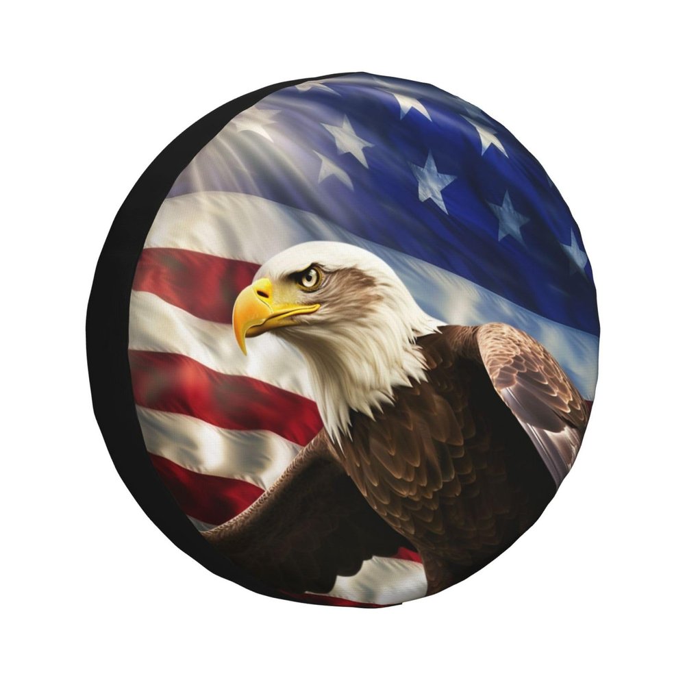 American USA Flag Eagle Art Print Spare Tire Cover Waterproof Dust-Proof Car Wheel Cover Wheel Tire Protectors for Trailer SUV Truck 16 inch