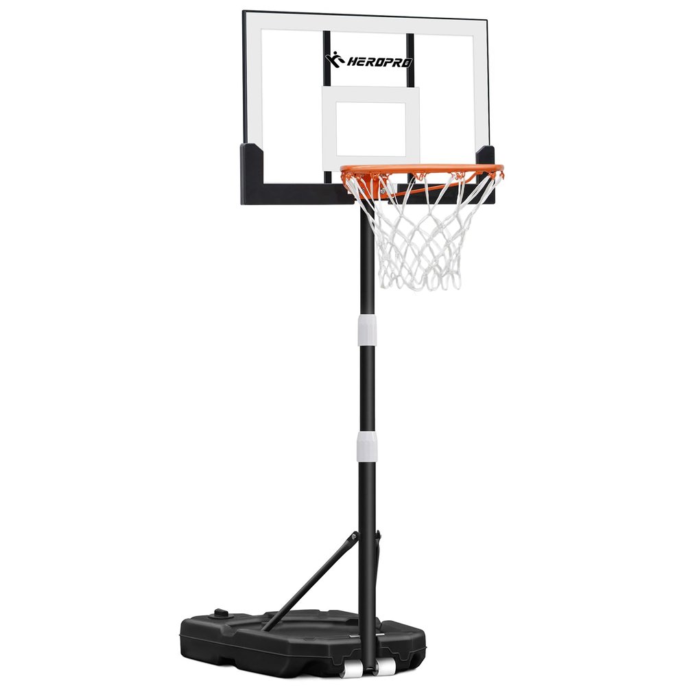 HEROPRO Basketball Hoop Outdoor Adjustable, Shatterproof Backboard and Larger Base, Portable Basketball Goal System for Kids/Youth/Adults in Pool/Driveway (3.2-7.2FT White, 28" Backboard)
