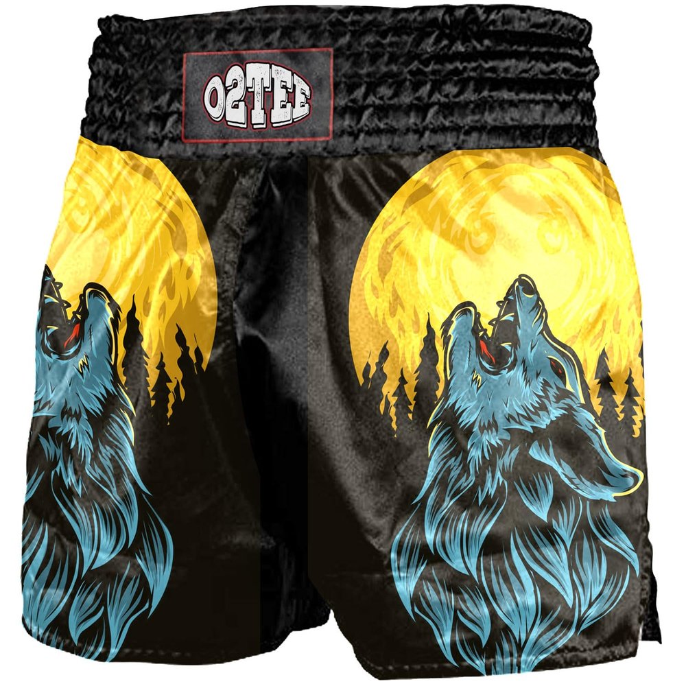O2TEE Unisex Mens Boys Unique Gym Team Muay Thai Shorts Trunks Gym Fitness, Wolf S