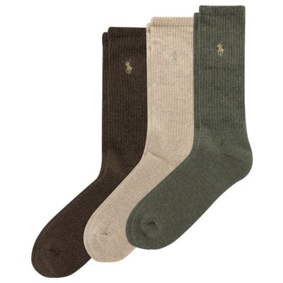 Polo Ralph Lauren Men's PP Rib Crew Sock 3 Pair Pack, Olive Green, Mens Shoe Size 6-12