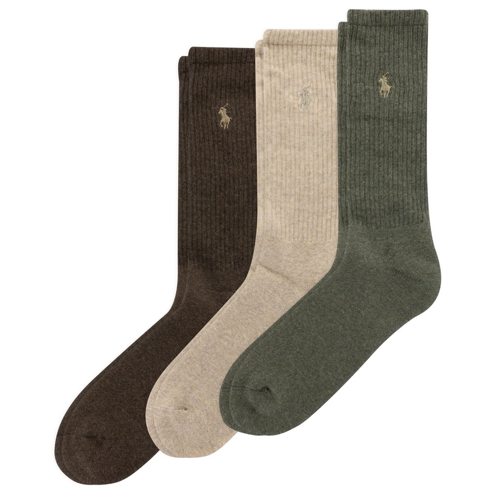 Polo Ralph Lauren Men's PP Rib Crew Sock 3 Pair Pack, Olive Green, Mens Shoe Size 6-12