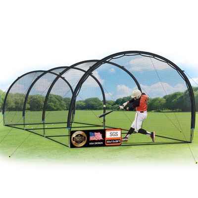 ORIENGEAR Baseball Batting Cage 30FT for Backyard, Training Equipment Cages for Hitting and Pitching Practice, Softball Baseball Nets for Batting with Frame and Net