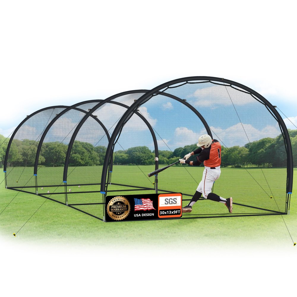 ORIENGEAR Baseball Batting Cage 30FT for Backyard, Training Equipment Cages for Hitting and Pitching Practice, Softball Baseball Nets for Batting with Frame and Net