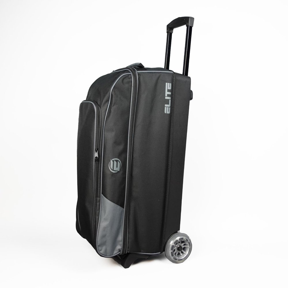 ELITE Basic Triple Roller Rowling Bowling Bag | Black Bowling Bags With Wheels | Holds Up to 3 Bowling Balls | Additional Storage for 2 Pairs of Shoes | Air-Travel Friendly (Charcoal)