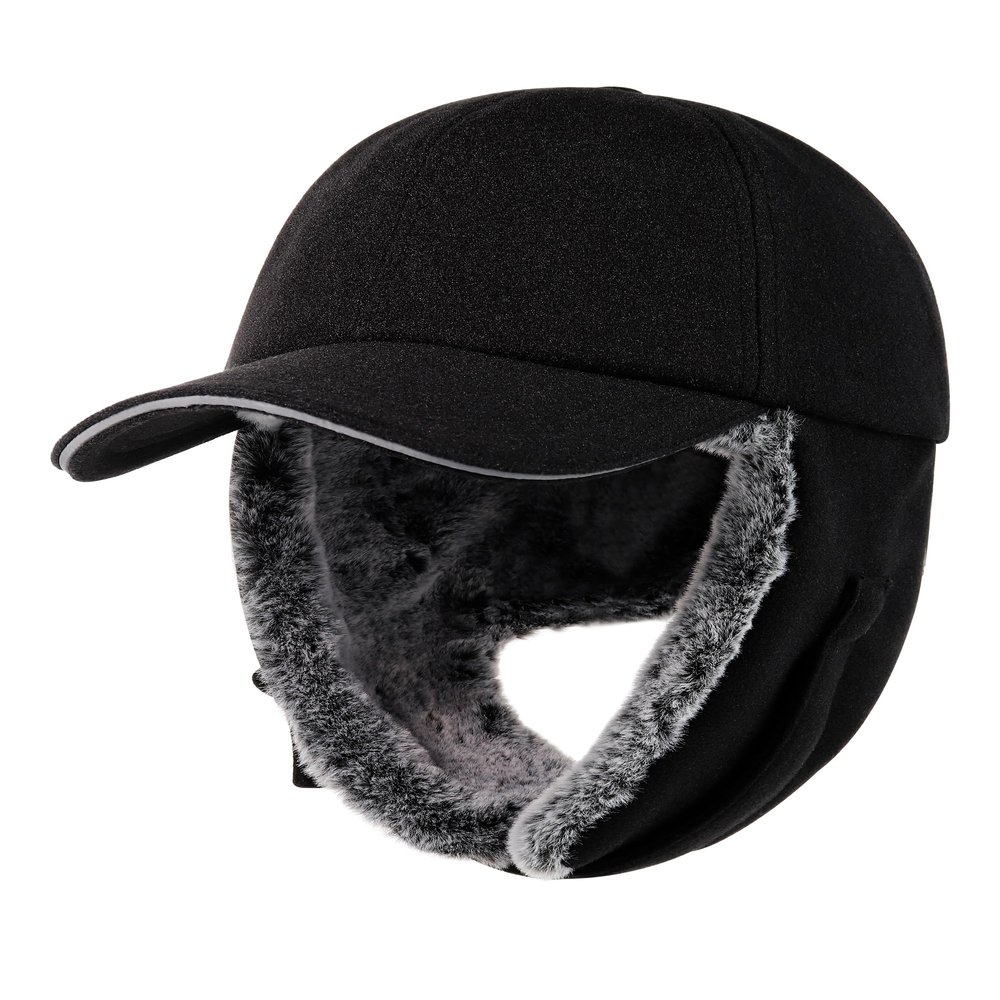 Gisdanchz Winter Hat with Ear Flaps, Winter Baseball Cap for Men Women, Fur Trapper Trooper Lumberjack Hunting Baseball Earflaps Cold Weather Ear Flap Elmer Fudd Hat, Black 58CM