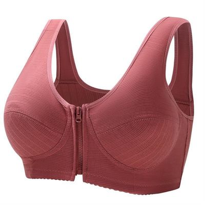 LUXRUB Middle-Aged Elder Woman Wirefree Front Zipper Bra Cotton Sleeping Bra Tank Top Push Up Underwear Soft Cup Lingerie (Color : Caramel, Size : X-Large)