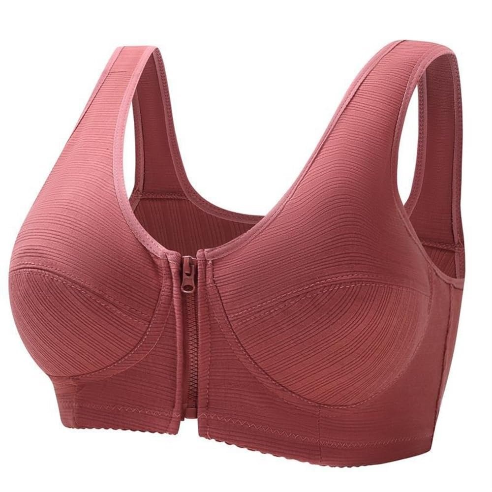 LUXRUB Middle-Aged Elder Woman Wirefree Front Zipper Bra Cotton Sleeping Bra Tank Top Push Up Underwear Soft Cup Lingerie (Color : Caramel, Size : X-Large)