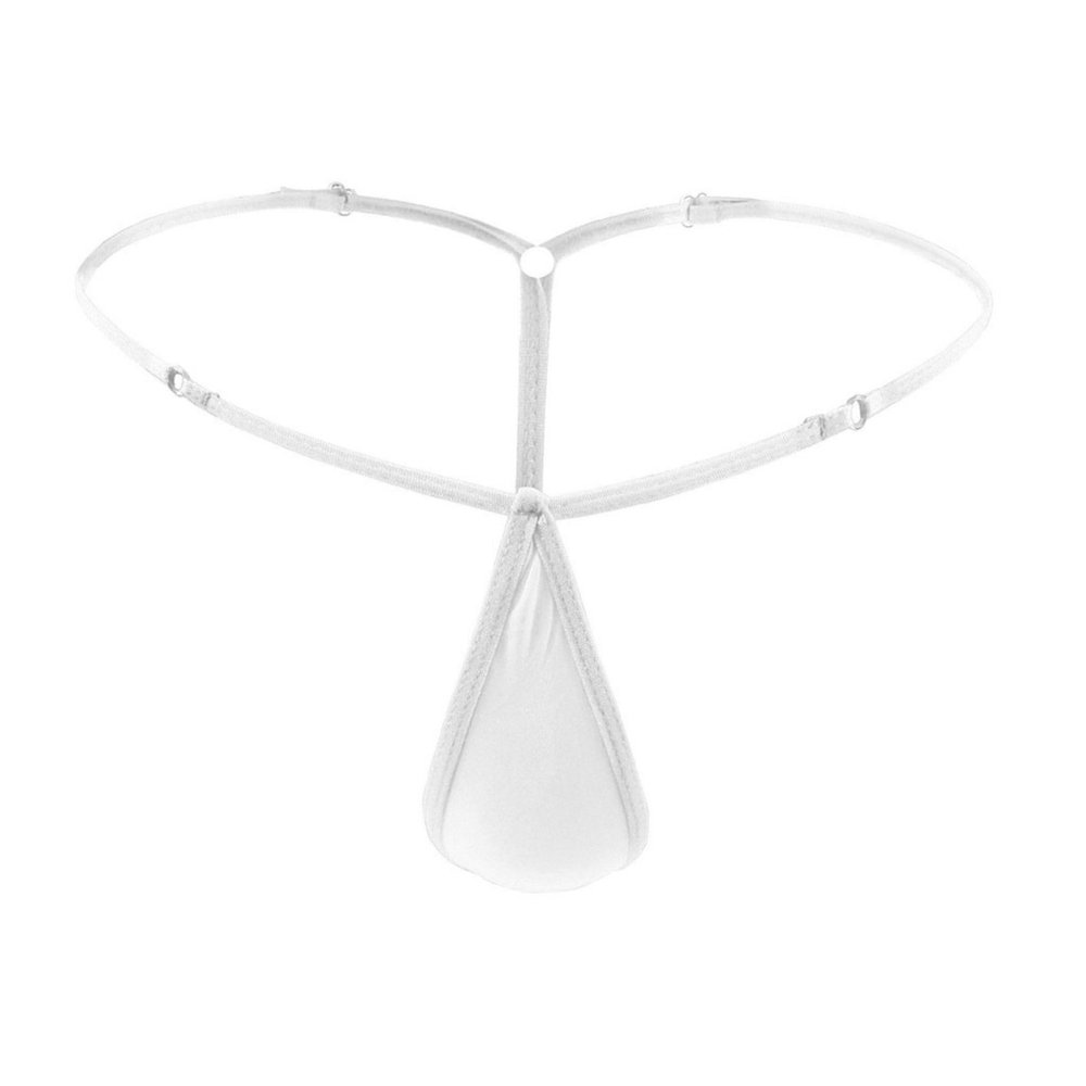 BreakEgg Men's Adjustable G-String Thong Underwear, Sexy Ice Silk Transparent T-Back Panties (White,One Size)
