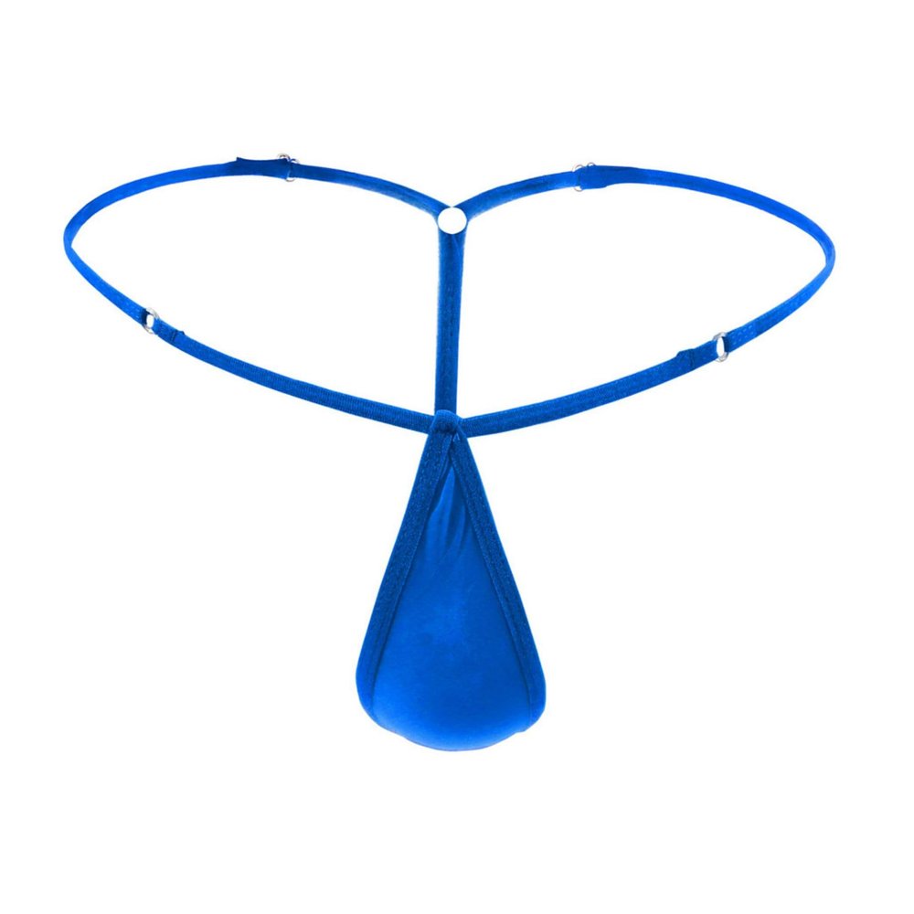 BreakEgg Men's Adjustable G-String Thong Underwear, Sexy Ice Silk Transparent T-Back Panties (Dark Blue,One Size)