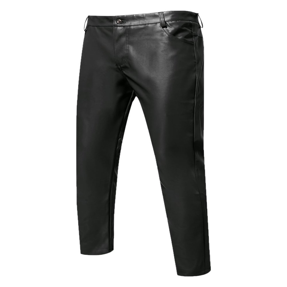 Lars Amadeus Black Faux Leather Pants for Men's Slim Fit Hip Hop Nightclub Disco Party Trousers 30
