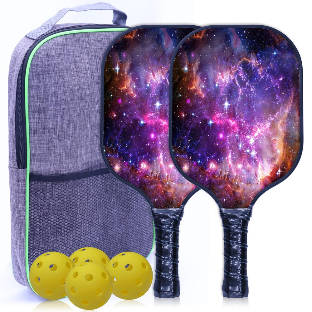 PrintOnDemand Universe Pickleballs Paddles Set, 2 Pickleballs Paddles, 4 Pickleballss, 1 Carrying Bag, Pickle Ball Paddle Gifts for Beginners, Universe Type 1