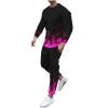 amazon warehouse sale men's casual active tracksuits Men's Athletic 2 Pieces Tracksuit Casual 3D Flame Print Pullover Crewneck Sweatshirts Loose Sports Sweatpant Set Purple M view 1