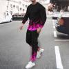 amazon warehouse sale men's casual active tracksuits Men's Athletic 2 Pieces Tracksuit Casual 3D Flame Print Pullover Crewneck Sweatshirts Loose Sports Sweatpant Set Purple M view 2