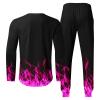 amazon warehouse sale men's casual active tracksuits Men's Athletic 2 Pieces Tracksuit Casual 3D Flame Print Pullover Crewneck Sweatshirts Loose Sports Sweatpant Set Purple M view 3