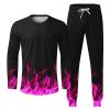 amazon warehouse sale men's casual active tracksuits Men's Athletic 2 Pieces Tracksuit Casual 3D Flame Print Pullover Crewneck Sweatshirts Loose Sports Sweatpant Set Purple M view 4