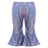 Agoky Kids Girls Sparkly Sequins Dance Pants Wide Leg Bell Bottoms Flared Trousers Hip Hop Jazz Disco Performance Costume Royal Blue A 15-16 Years view 1