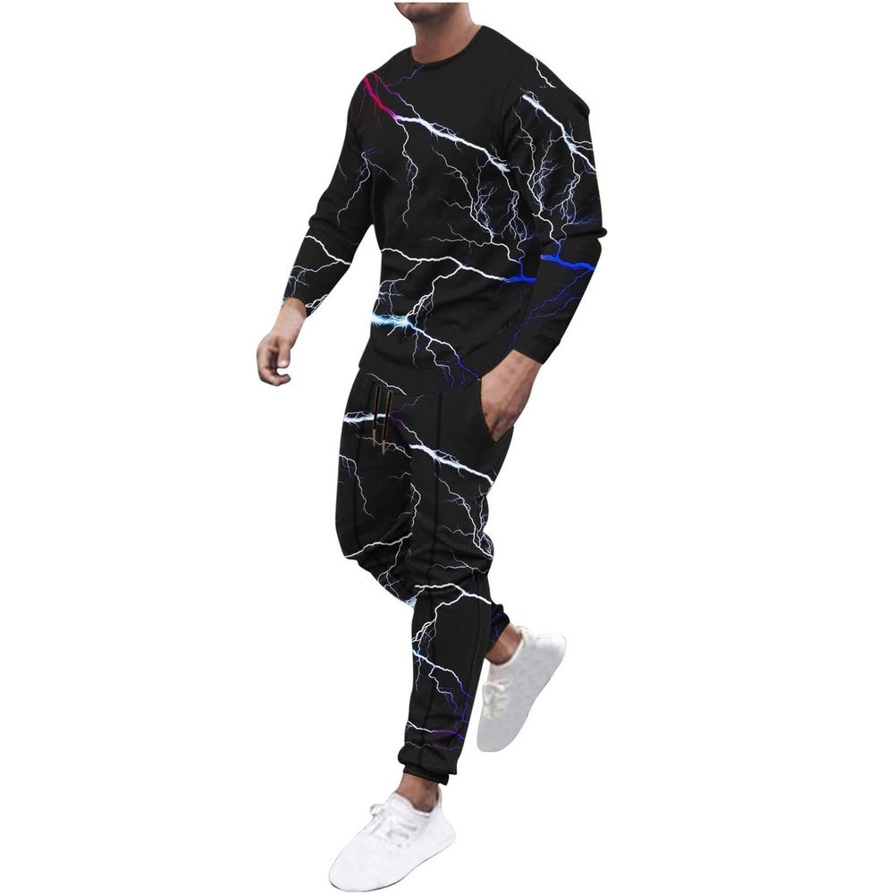 amazon warehouse sale men's tracksuit 9 piece sweatsuit set Men's Tracksuit 2 Piece Fall Fashion 3D Print Sweatsuit Set Causal Long Sleeve Pullover Sport Sweatpant Outfits White M