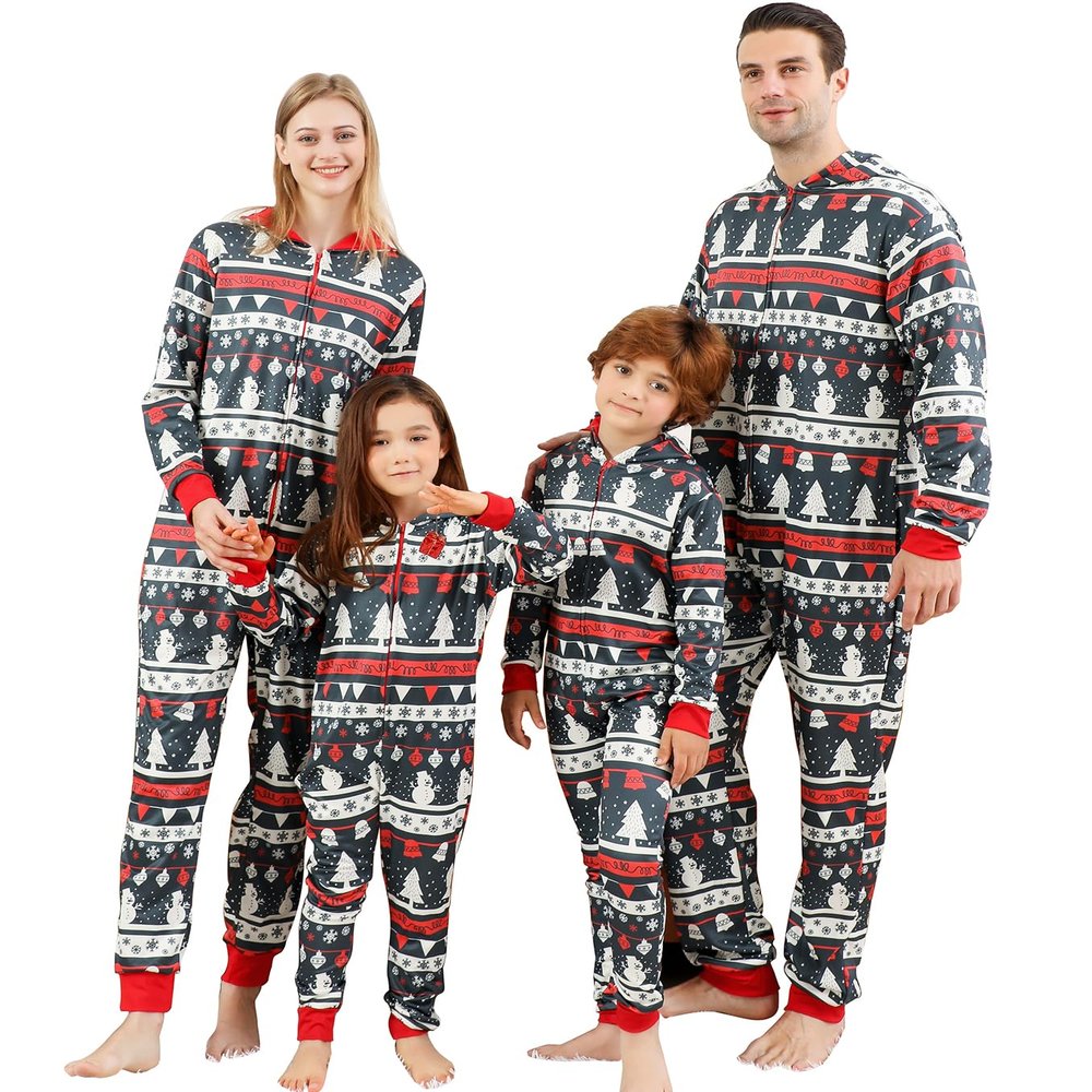 ANGELGGH Onesie Christmas Family Matching Pajamas Adult Couples Men PJs Hooded Women Novelty One-piece Sleepwear (Youth, 4-5T, Grey Stripe)