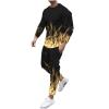 recent orders mens two piece outfits sets casual Men's Athletic 2 Pieces Tracksuit Casual 3D Flame Print Pullover Crewneck Sweatshirts Loose Sports Sweatpant Set Yellow M view 1