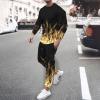 recent orders mens two piece outfits sets casual Men's Athletic 2 Pieces Tracksuit Casual 3D Flame Print Pullover Crewneck Sweatshirts Loose Sports Sweatpant Set Yellow M view 2